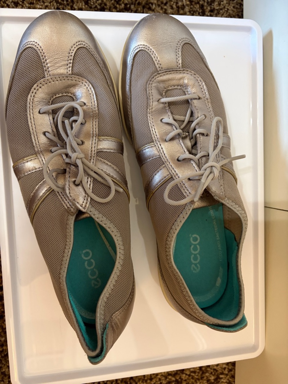 ECCO Women’s Metallic Taupe Lace-Up Sneakers with Teal Insoles